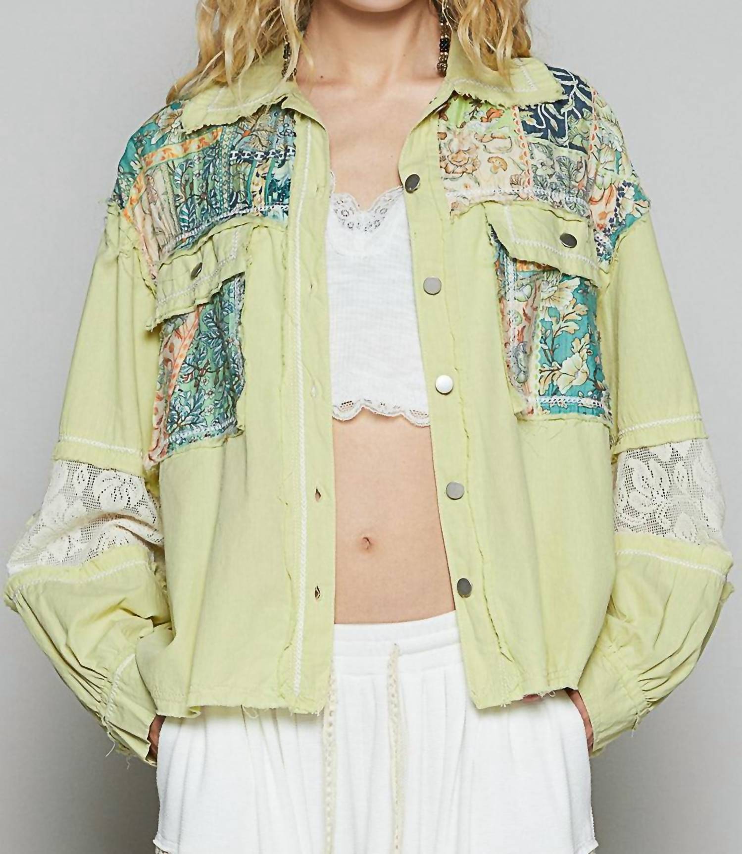 Pol - Printed Mixed Fabric Light Shacket