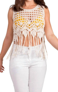 GIGI MODA Nikki Crochet Tank in beige - women's tank top - detail view