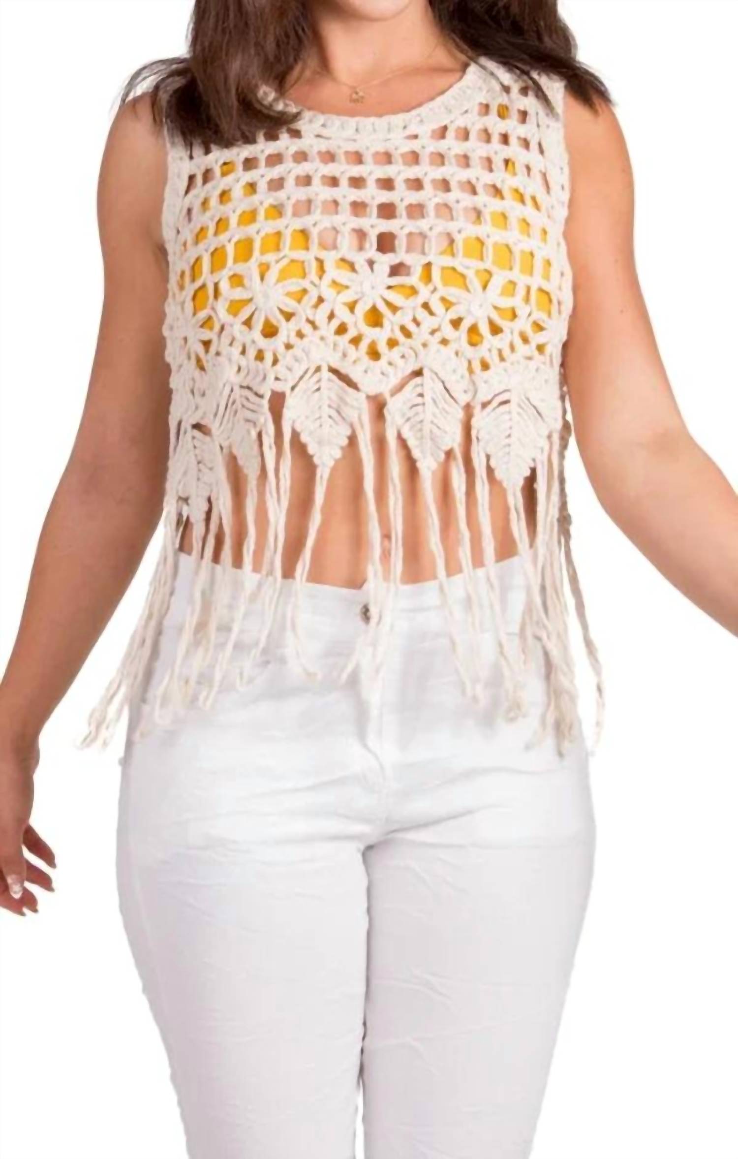 GIGI MODA Nikki Crochet Tank in beige - women's tank top - detail view