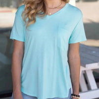 Grace and Lace Perfect Pocket Tee in coastal blue - women's t-shirt