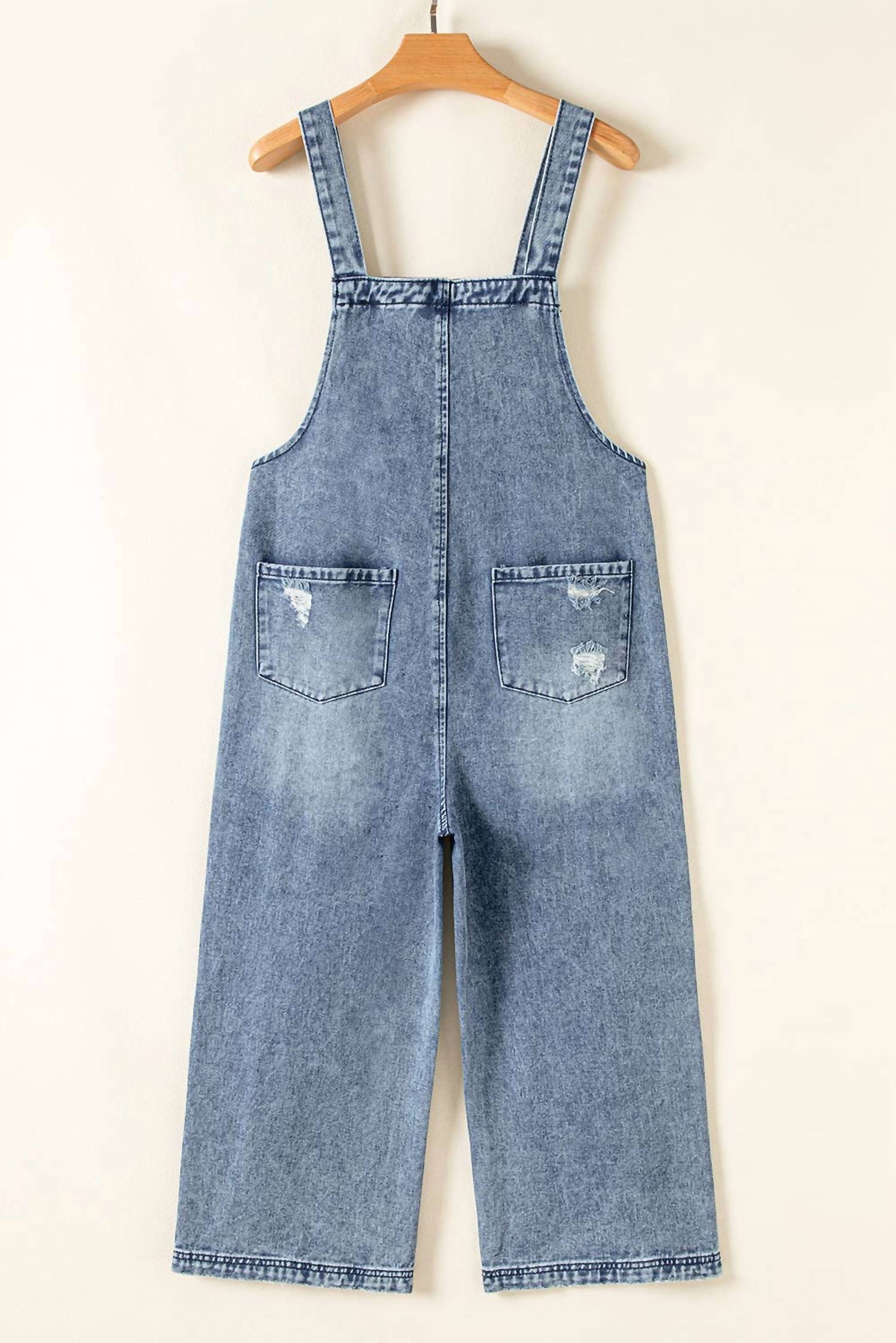 1 the Woman Distressed Pocketed Wide Leg Capri Denim Overall in stone blue - women's pants - view 6