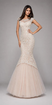 Sherri Hill - Formal Beaded Cap Sleeve Lace Mermaid Gown
