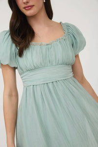 Blu Pepper - Balloon Sleeve Ruffle Trim Back Lace Up Mini Dress