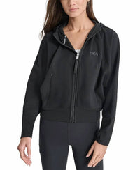 Dkny - Embroidered-logo Cropped Zip-front Fleece Hoodie