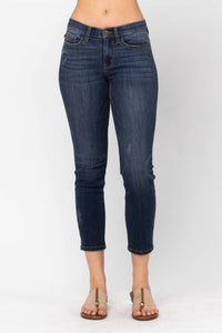 Judy Blue Mid Rise Cropped Relaxed Denim Jeans in blue - women's jeans
