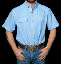 Ferrell Carson Short Sleeve Snap Shirt in light blue - men's shirt - detail view