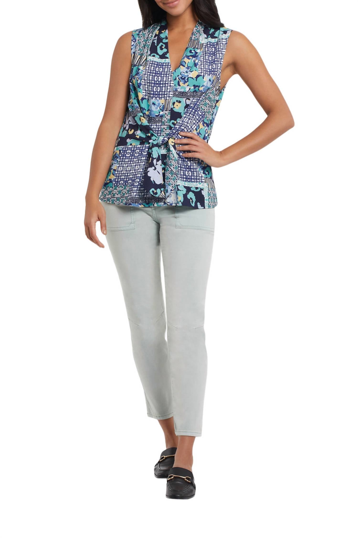 TRIBAL Frances Front Tie Sleeveless Blouse in lagoon - women's blouse