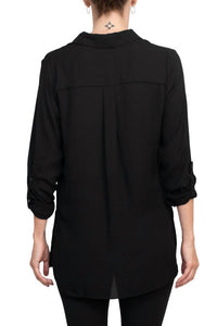 Joan Vass - Collared 3/4 Sleeves Chiffon Crepe Shirt