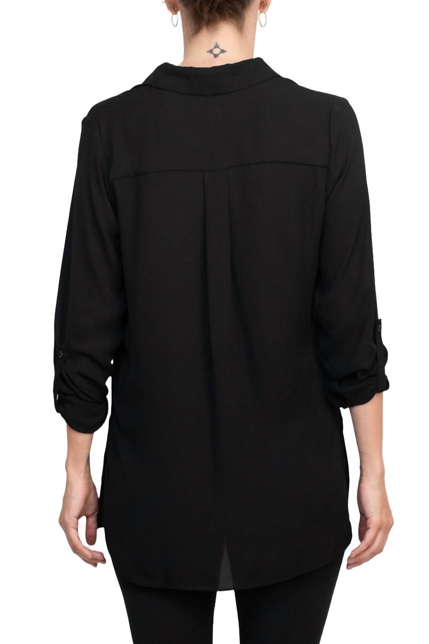 Joan Vass - Collared 3/4 Sleeves Chiffon Crepe Shirt
