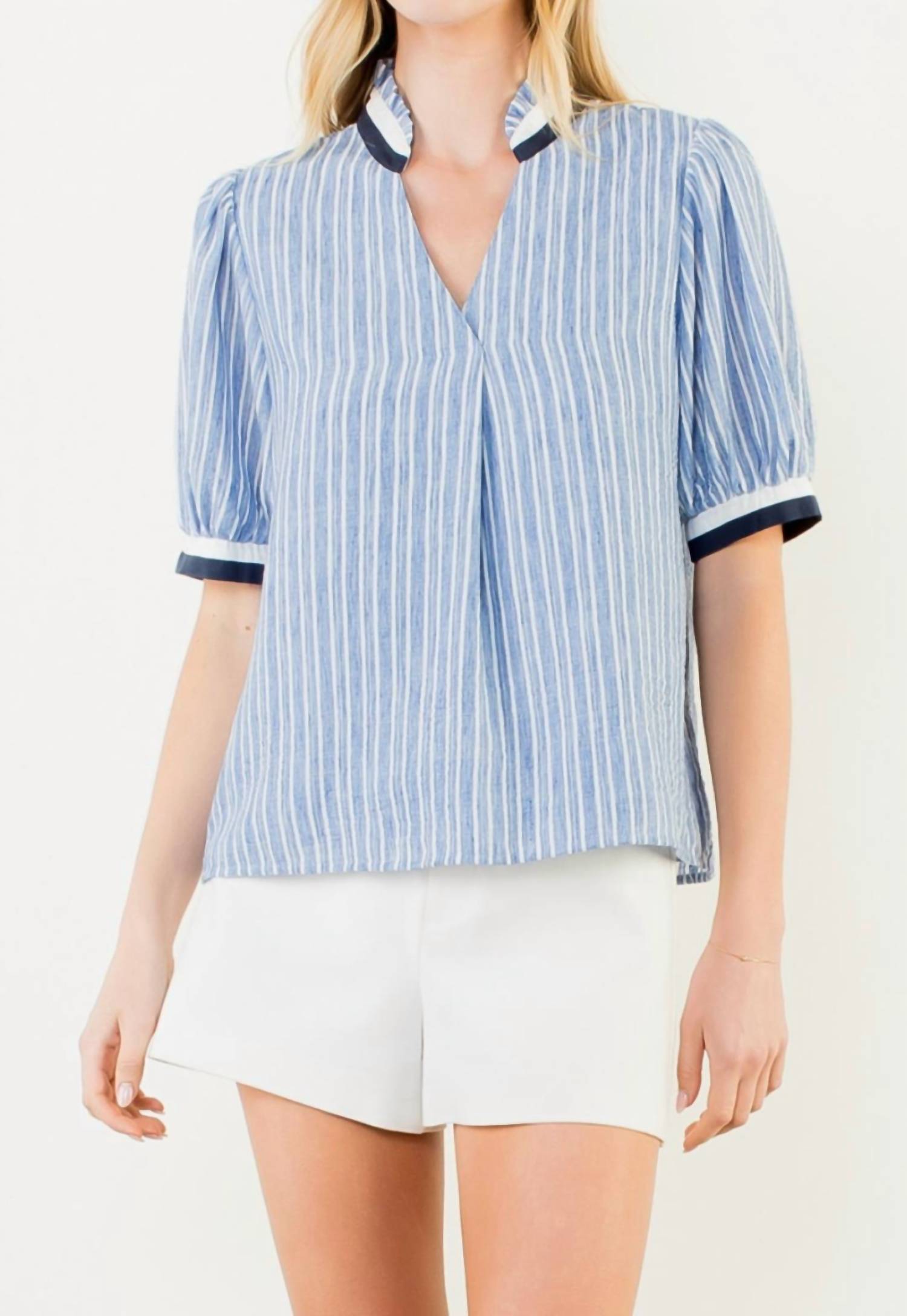 Thml - Short Sleeve Striped V Neck Top