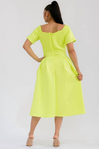 Karen T Design Pleated Midi Dress in yellow - women's dress - alternate view