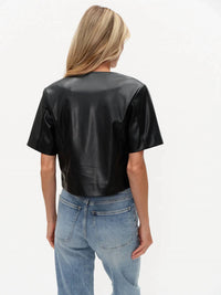 Six/Fifty - Faux Leather Round Neck Jacket