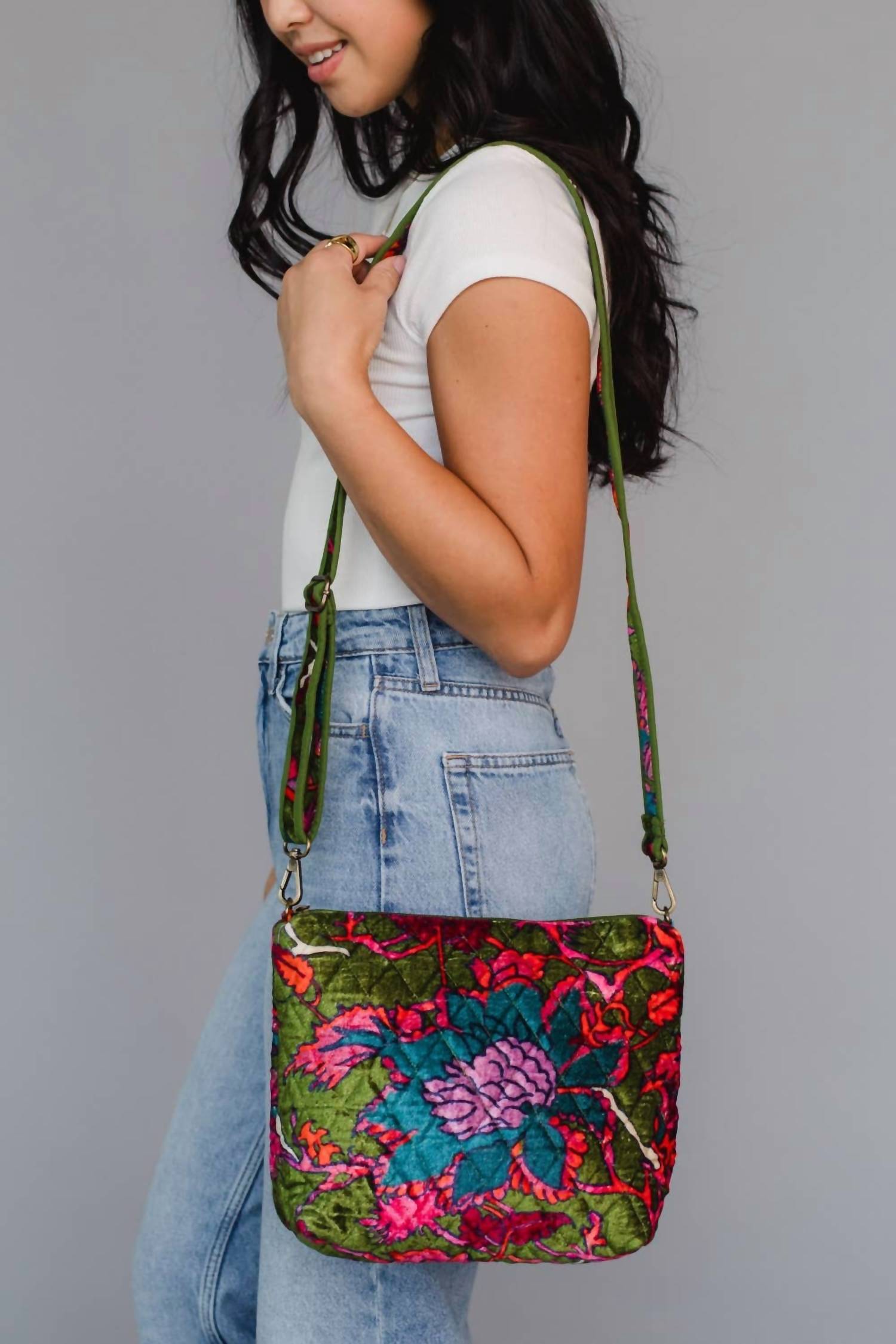 Panache Apparel - Women's Velvet Floral Crossbody Bag
