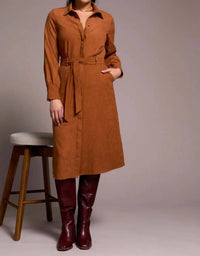 Tribal - Faux Belted Long Sleeve Maxi Dress
