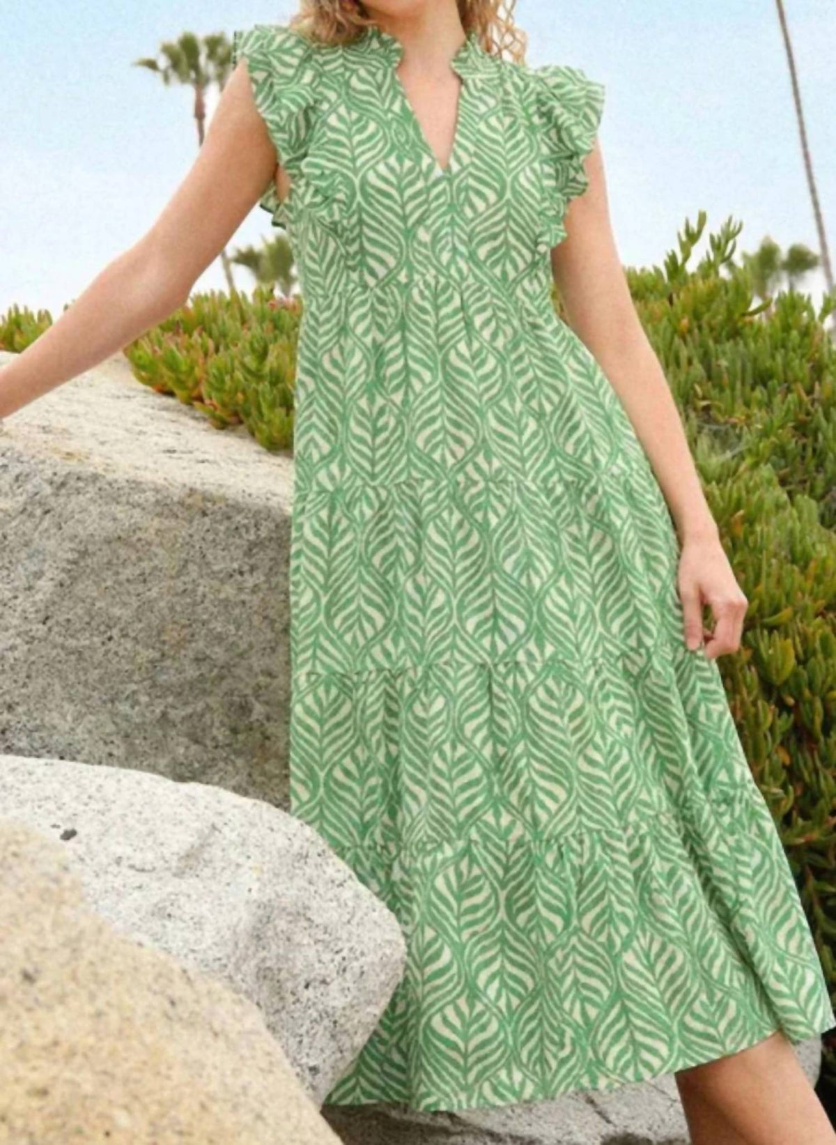 Umgee - Leaf Print Tiered Maxi Dress