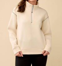 Tribal - Cait Quarter Zip Contrast Stitch Sweatshirt