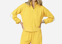 KERRI ROSENTHAL ZIP UP MOCK NECK SWEATSHIRT in golden yellow - women's top