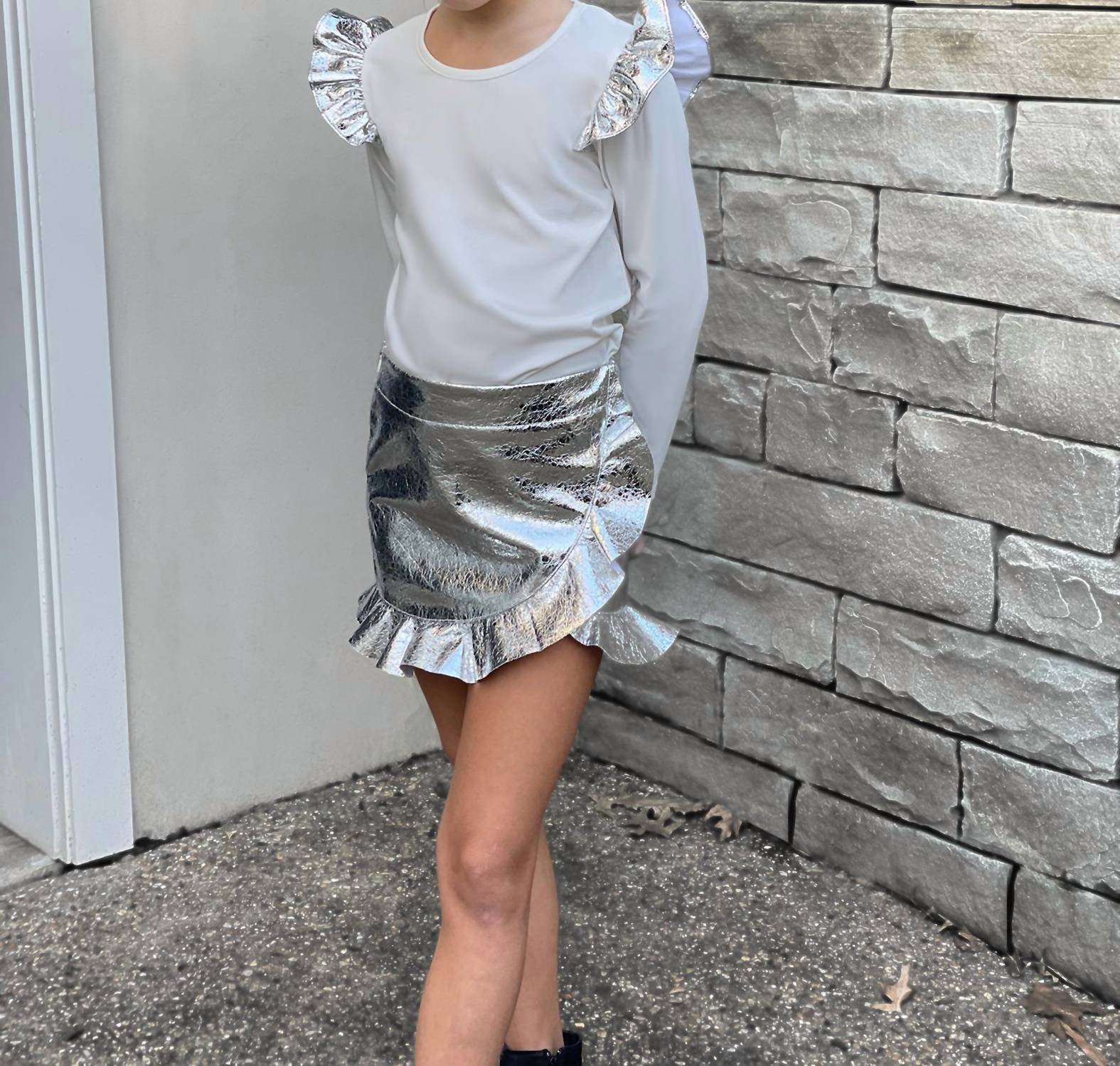 Kids Silver Ruffle Top