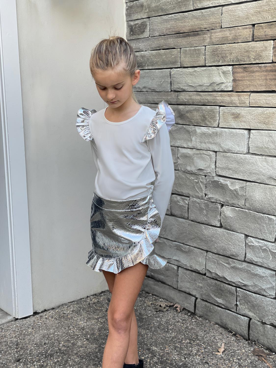 Kids Silver Ruffle Top
