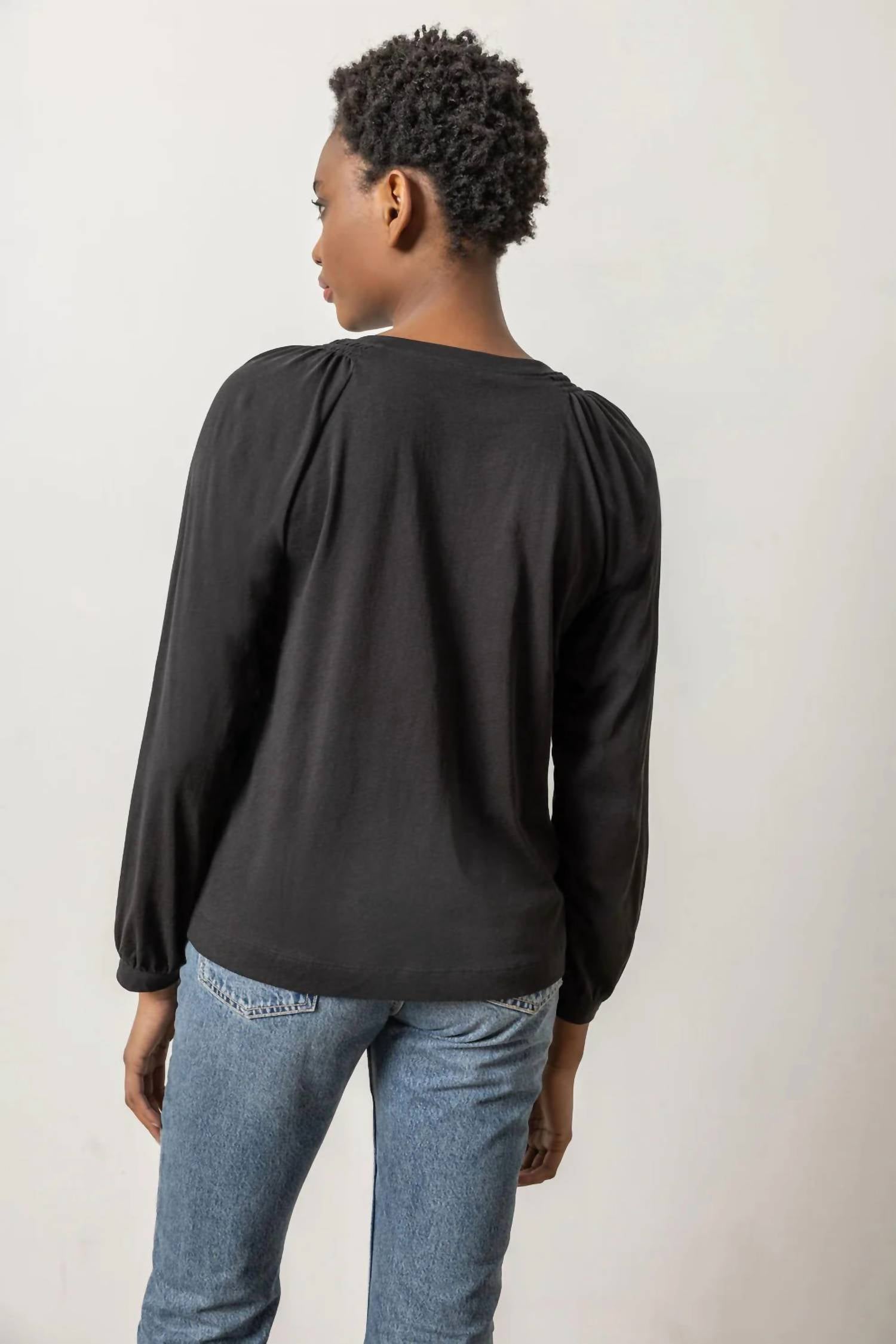 Lilla P - Full Sleeve Smocked V-neck Tee