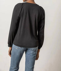 Lilla P - Full Sleeve Smocked V-neck Tee