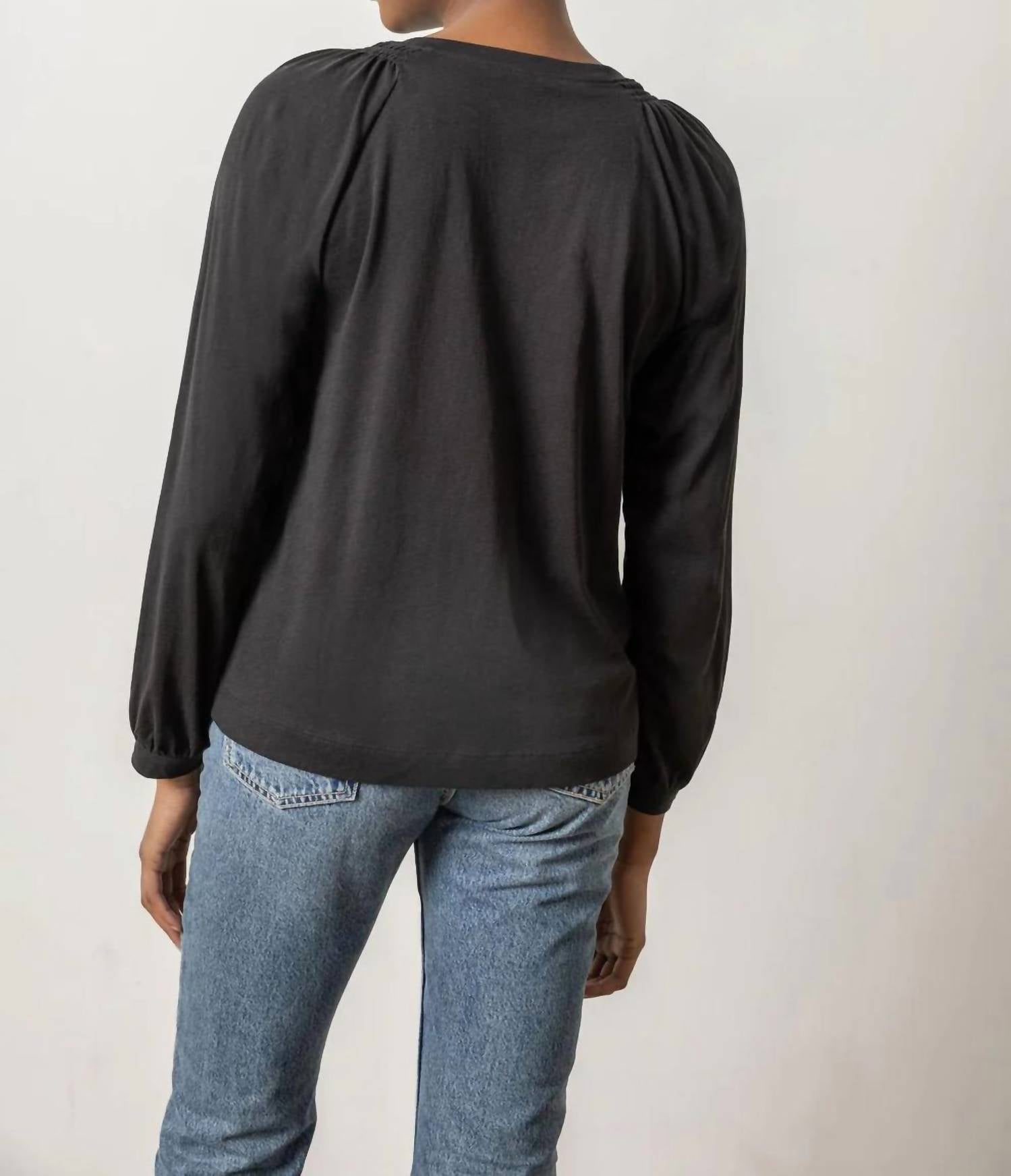 Lilla P - Full Sleeve Smocked V-neck Tee