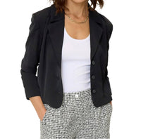 Central Park West Olive Cropped Scrunch Sleeve Blazer in black - women's jacket