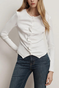 Veronica Beard Jasminah Button-Front Top in white - women's long sleeve top