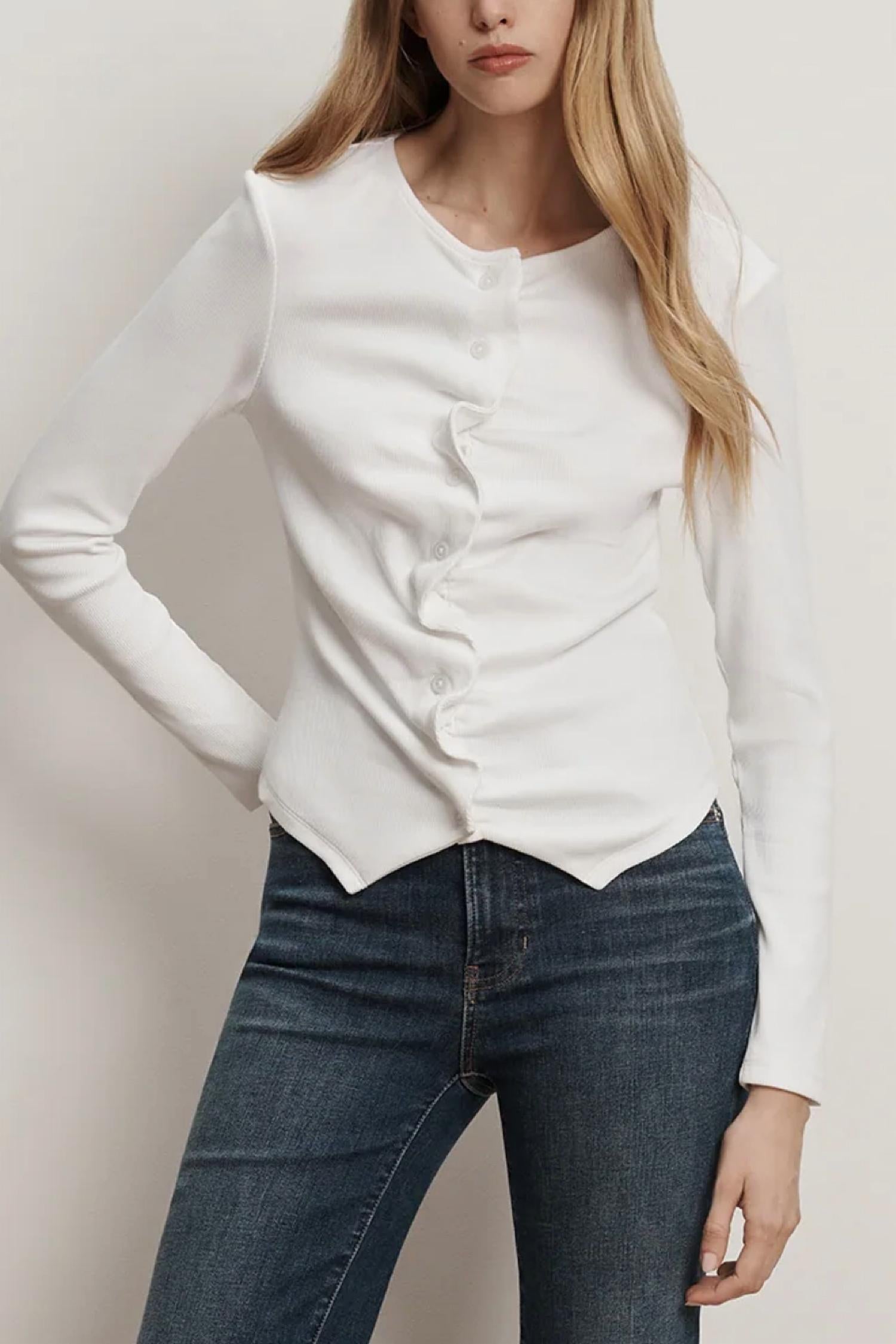 Veronica Beard Jasminah Button-Front Top in white - women's long sleeve top