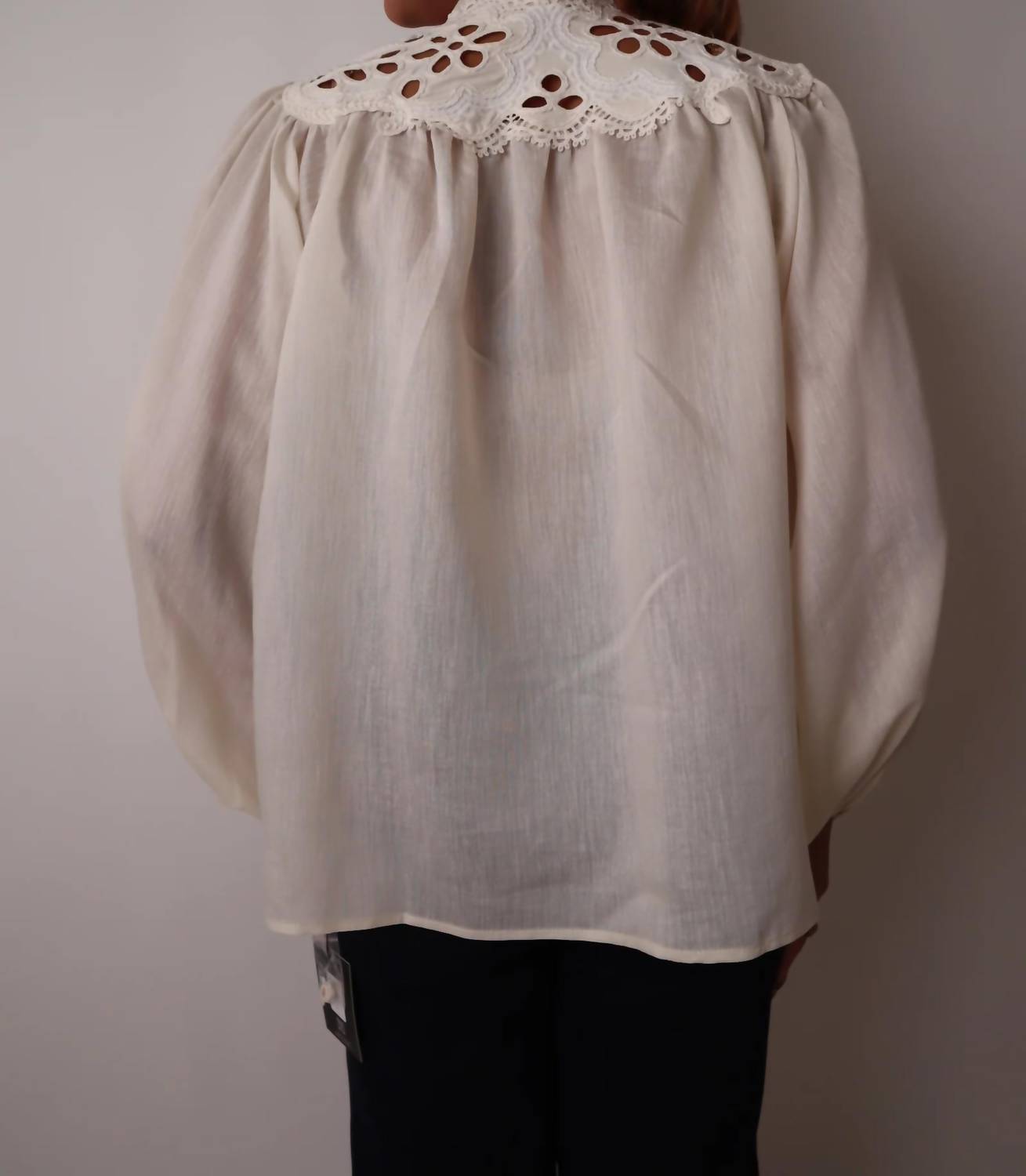 Beulahstyle - Eyelet Lace Long Sleeve Blouse