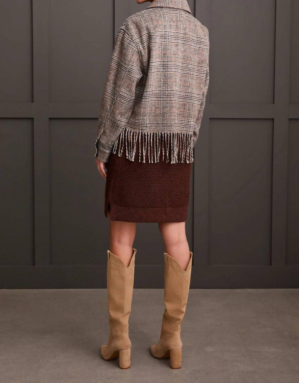 Tribal - Plaid Crop Shacket With Fringe