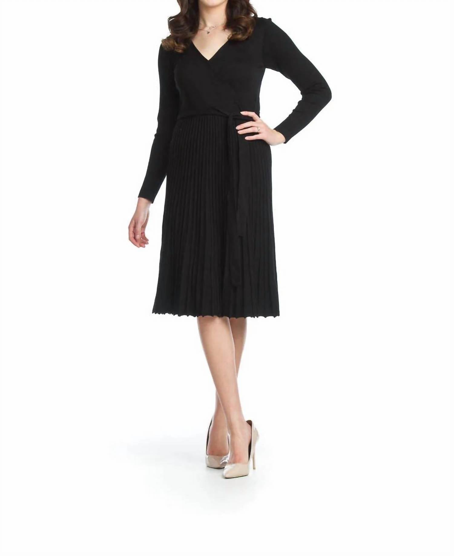 Papillon - Wrap Top Sweater Dress With Ribbed Skirt