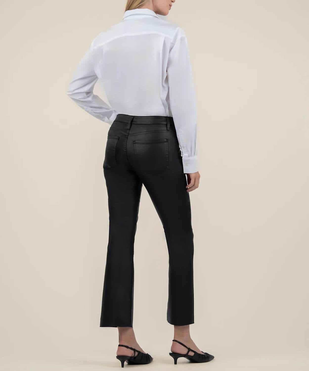 Kut From The Kloth - Kelsey Coated High Rise Ankle Flare Raw Hem Pants