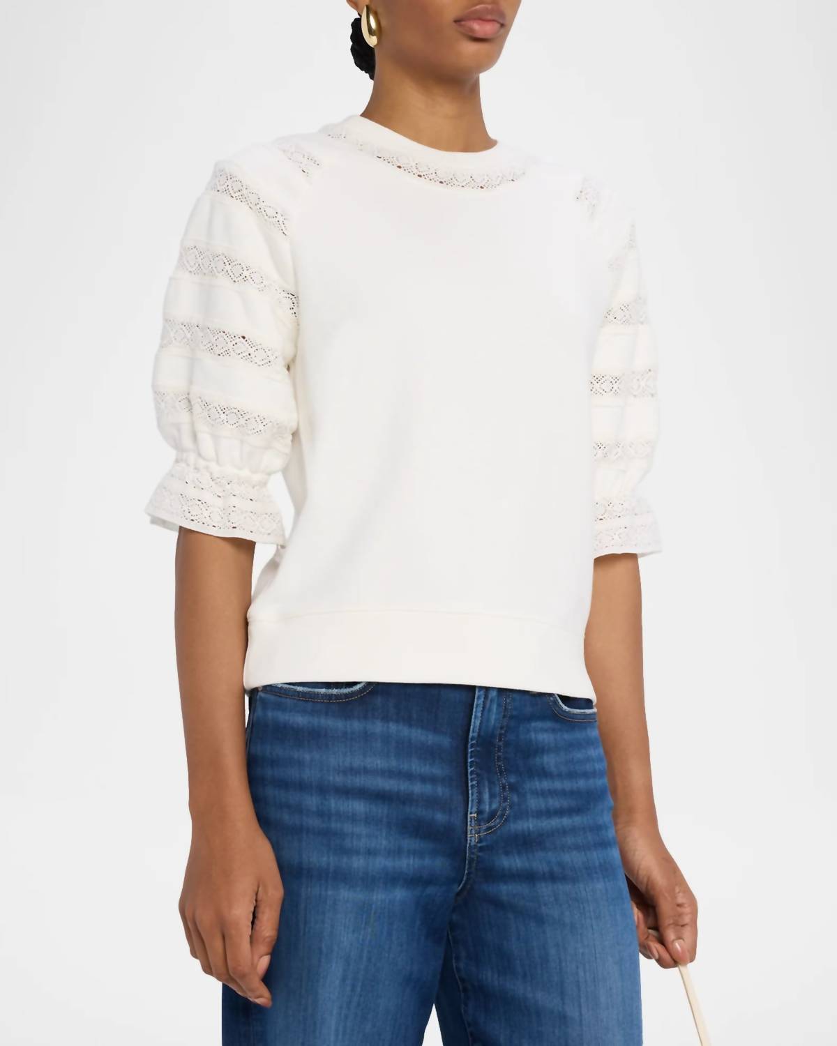 Rails Aggy Puff Sleeve Sweatshirt in ivory - women's top - detail view