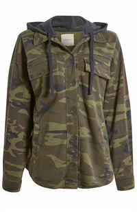 Thread & Supply Hooded Camo Shacket in green - women's top - view 4