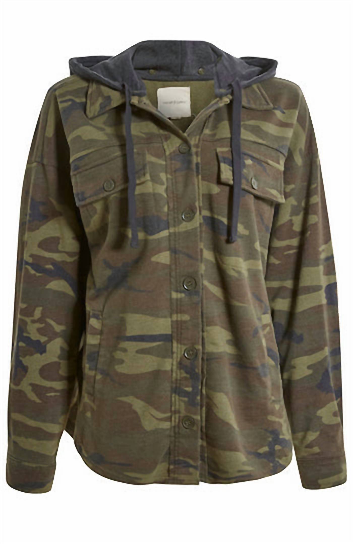 Thread & Supply Hooded Camo Shacket in green - women's top - view 4