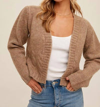 Hem & Thread - Puff Sleeve Knit Sweater Cardigan