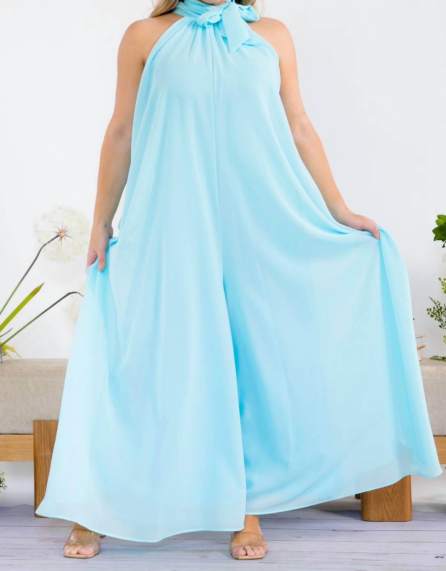 Karen T Design - Solid Color Halter Jumpsuit