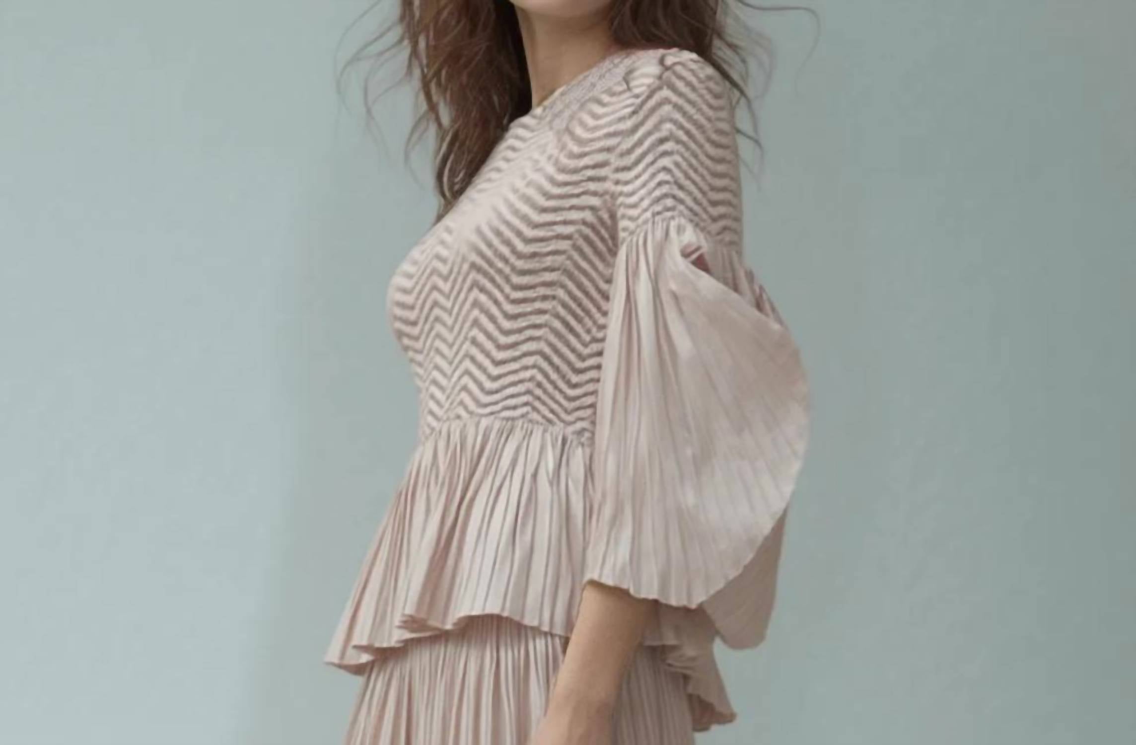 Ellyndale - Pleating Blouse Top With Tuck Sleeve
