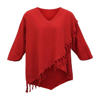 Maria de Guadalajara Women's Fringe Cotton Gauze Top in red - women's blouse