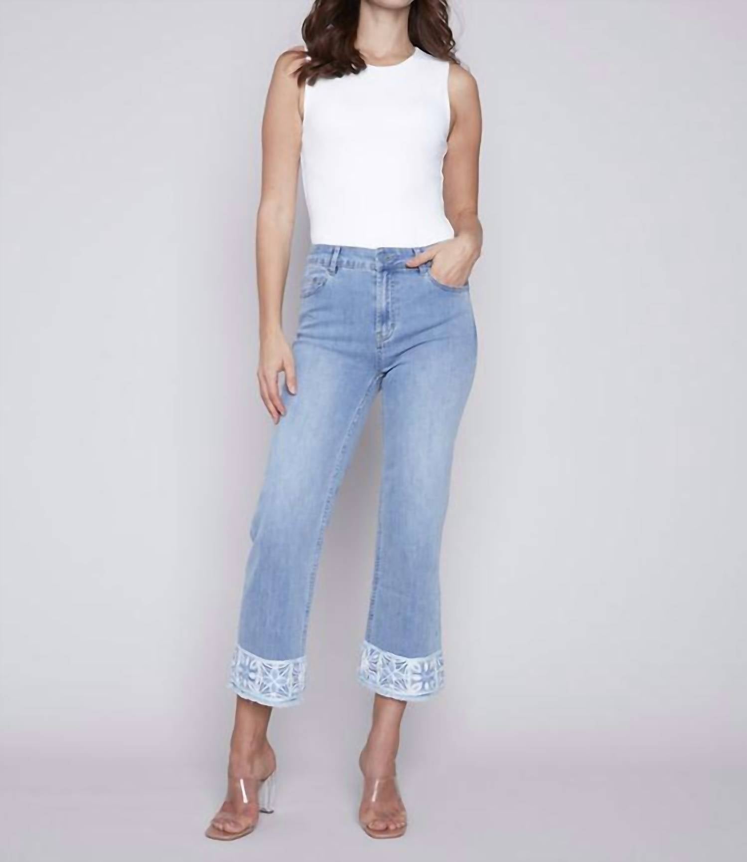 CHARLIE B Crochet Hem Jean in light blue - women's jeans - view 6