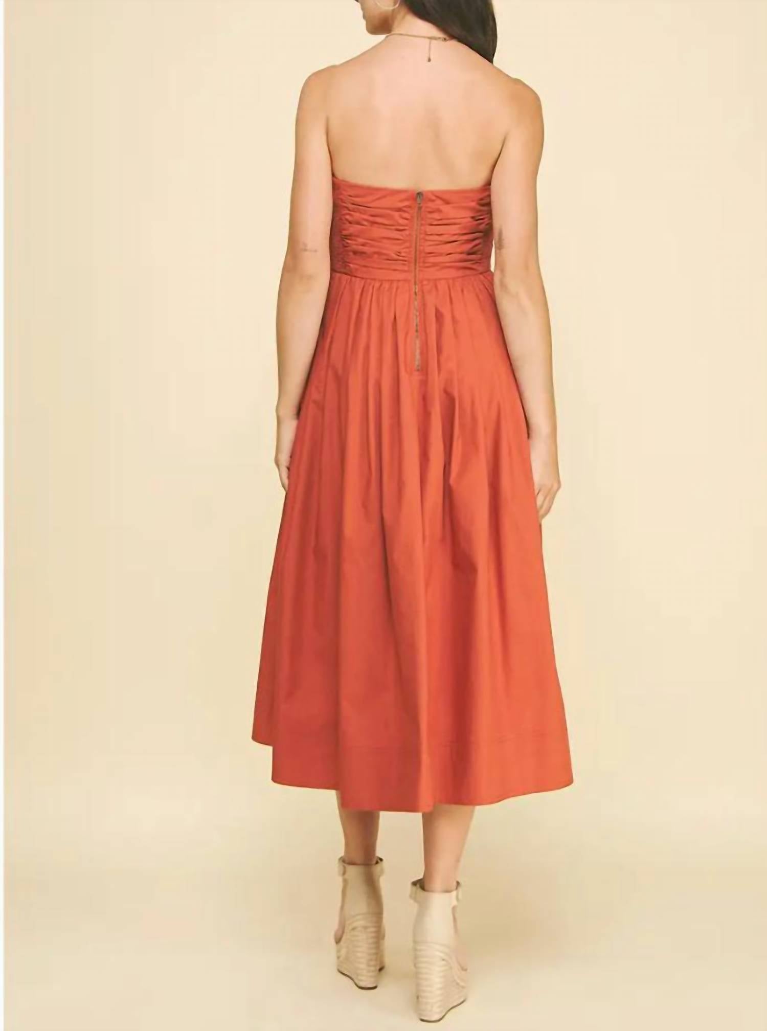 PINCH Shirring Strapless Midi Dress in orange - women's dress - alternate view