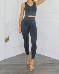 Surelymine - Wash Soft Ribbed Texture Scrunch Butt Pant Set