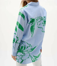 Joseph Ribkoff - Cotton Stripe Floral Print Boxy Blouse