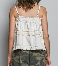 Pol - Floral Embroidered Raw Edge Top