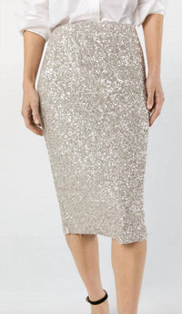 Ann Mashburn Pull-on Midi Skirt in silver sequin - women's skirt - detail view