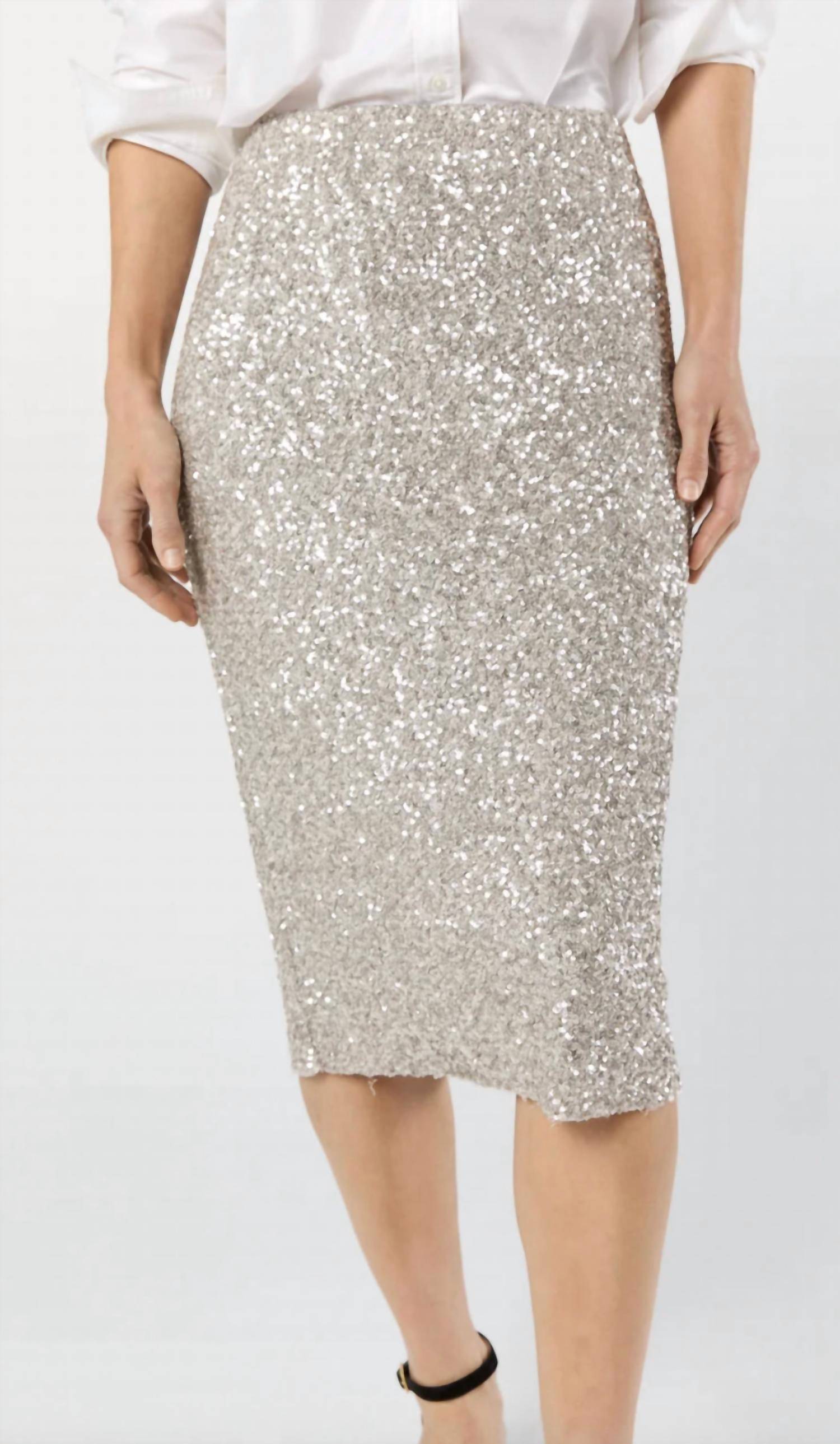 Ann Mashburn Pull-on Midi Skirt in silver sequin - women's skirt - detail view