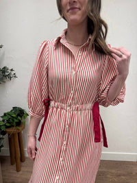 Polagram - Striped Contrast Side Ribbon Midi Dress
