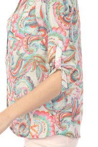 Charlie B - Printed Cotton Roll-up Sleeve Blouse