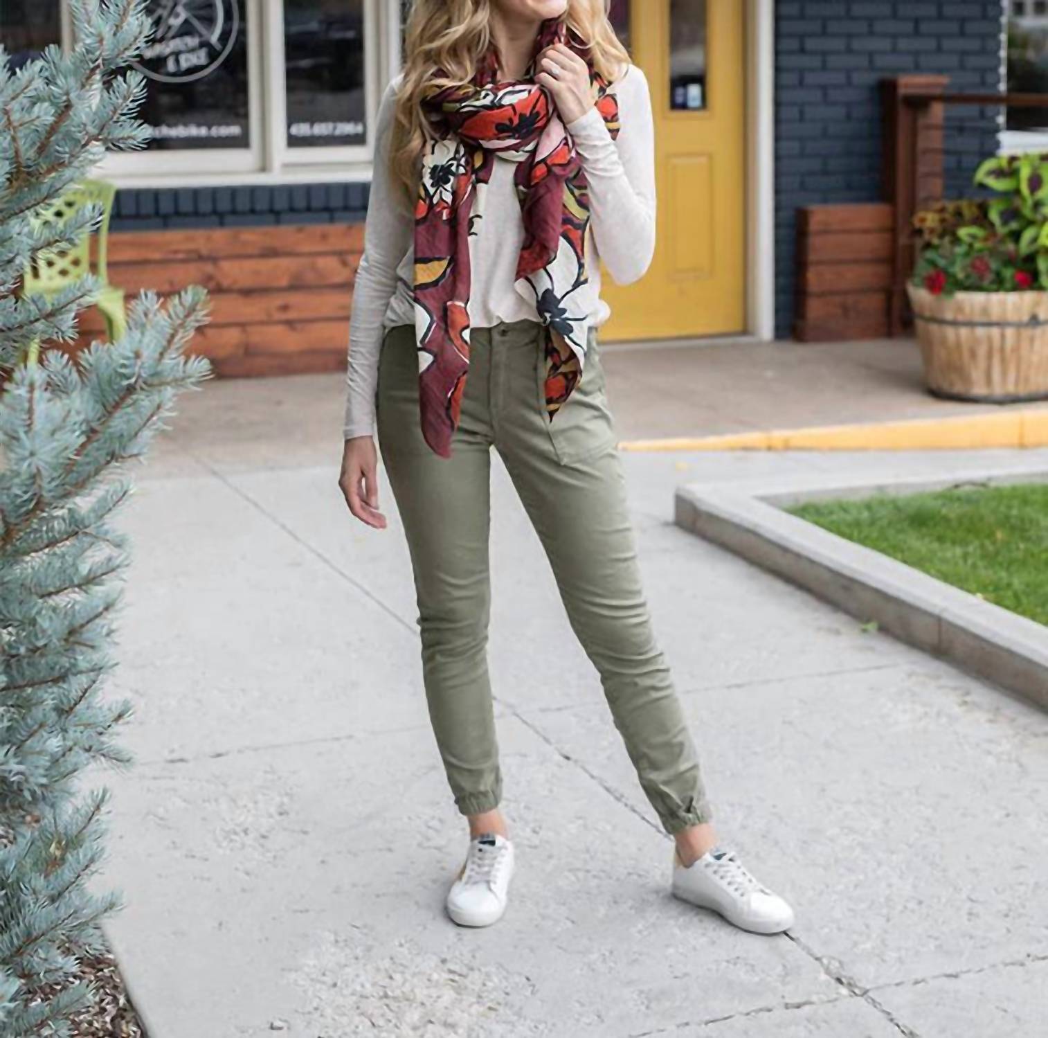 Grace and Lace Women's Sueded Twill Joggers in olive - women's pants - alternate view